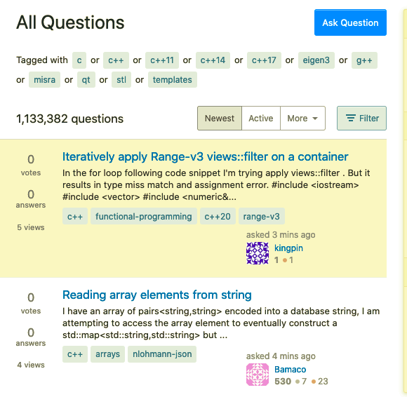 StackOverflow filters